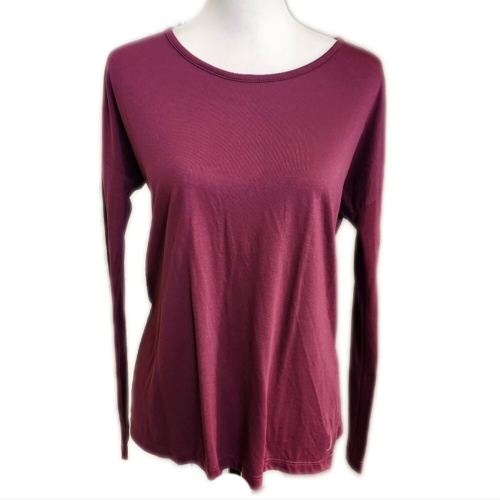 Nike Maroon Purple Split Side Long Sleeve Tunic Top, Lightweight, S